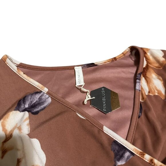 Pink Blush Rust Floral Hi-Low Maternity Wrap Dress Belt Stretch Soft Size Small - Picture 7 of 13